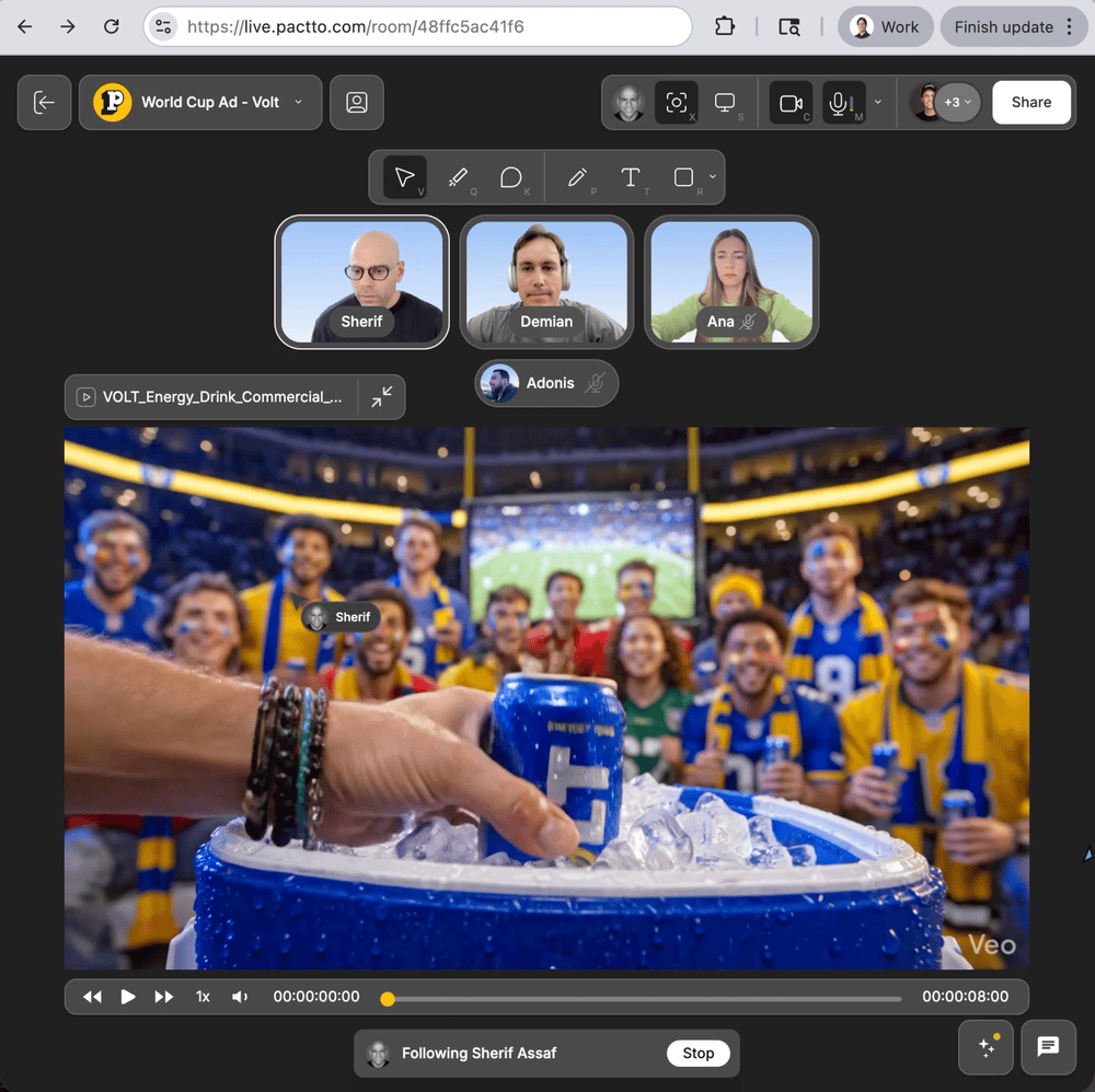 Reviewing creative work in Pactto with AI-captured notes and annotations